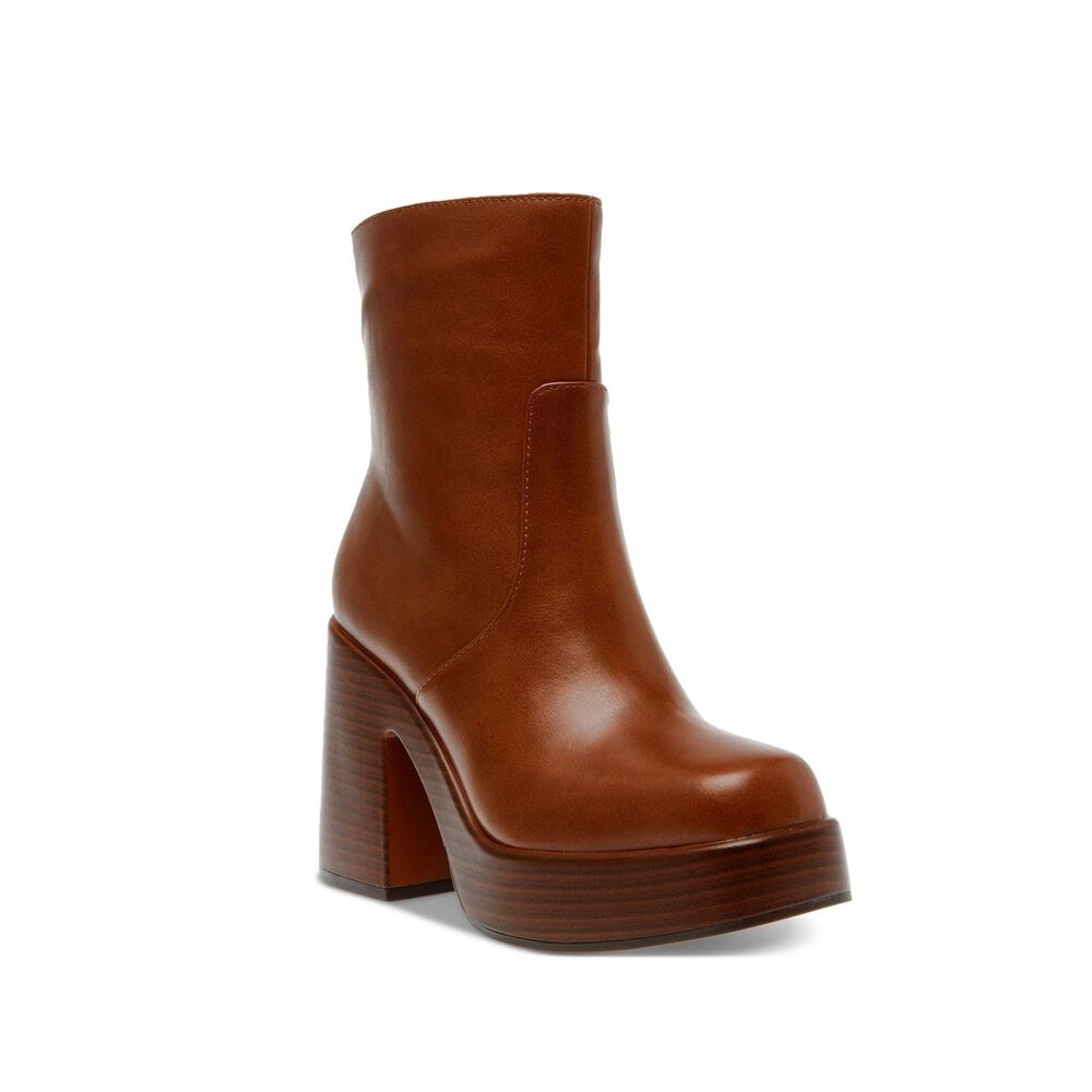 Wild Pair Womens 8 M Cognac Brown Stella Platform High Heel Booties DISPLAY LQ9